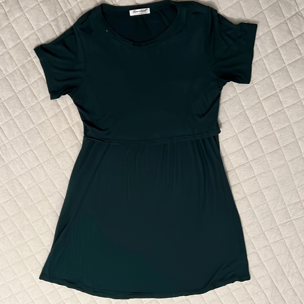 Nursing Maternity Forest Green Dress with Pockets